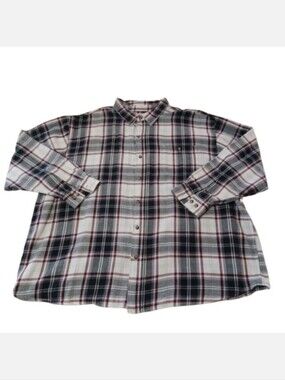 BLUE MOUNTAIN Big Mens 4XL Plaid Cotton Gray Long Sleeve Button Front Shirt Top